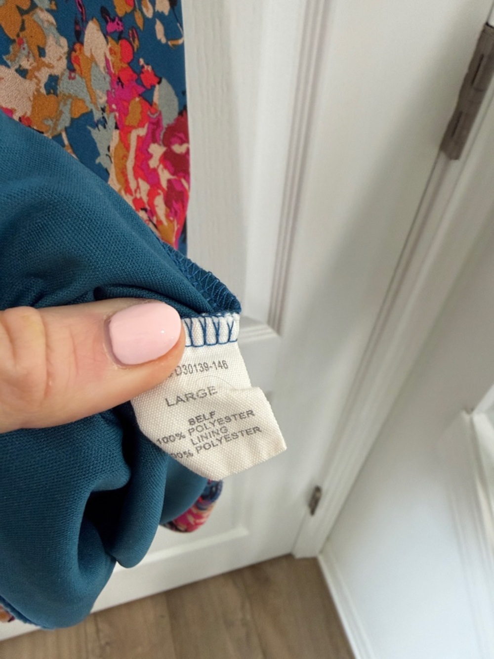 Aura Teal Floral Slip Dress with Pink & rust  Blooms size large - Picture 5 of 5